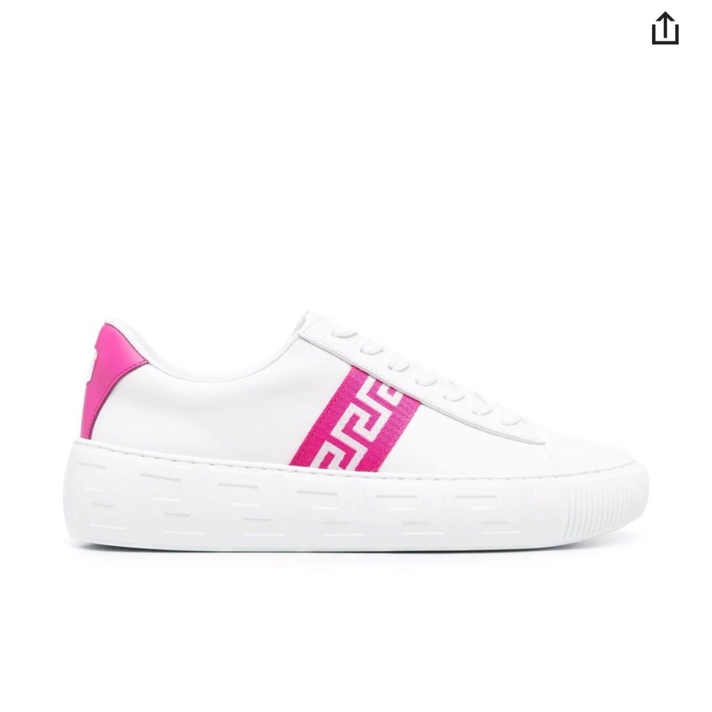 Versace White and Pink Greca-Print Platform Sneakers 37